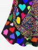 Plus Size Cold Shoulder Colorful Heart Colorblock Cat Print Cami T-shirt -  