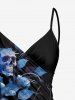 Rose Flower Skulls Print Hawaii Convertible Beach Cover Up - Bleu profond M