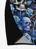 Rose Flower Skulls Print Hawaii Convertible Beach Cover Up - Bleu profond M
