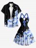 Flower Petal Print Hawaii Halter Crisscross Strappy A Line Dress - Bleu Ciel M