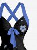 Flower Petal Print Hawaii Halter Crisscross Strappy A Line Dress - Bleu Ciel M