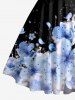 Flower Petal Print Hawaii Halter Crisscross Strappy A Line Dress - Bleu Ciel M