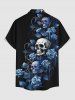 Rose Flower Skulls Print Hawaii Button Pocket Shirt For Men - Bleu profond 6XL