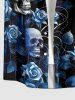 Rose Flower Skulls Print Hawaii Button Pocket Shirt For Men - Bleu profond 6XL