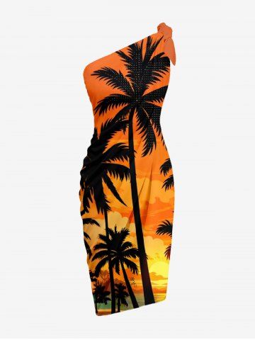 Coconut Tree Cloud Ombre Print Convertible Hawaii Beach Cover - ORANGE - L