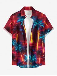 Glitter Neon Coconut Tree Print Hawaii Button Pocket Shirt For Men -  