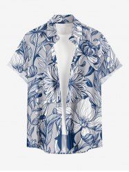 Chrysanthemum Flower Leaf Print Buttons Pocket Hawaii Shirt For Men -  