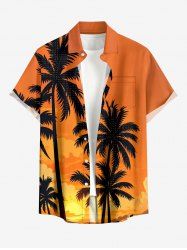 Coconut Tree Cloud Ombre Print Buttons Pocket Hawaii Shirt For Men -  