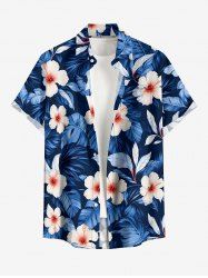 Hibiscus Flower Tropcial Leaf Print Buttons Pocket Hawaii Shirt For Men -  