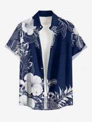 Skull Hibiscus Flower Leaf Print Buttons Pocket Hawaii Shirt For Men -  