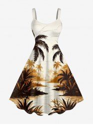 Coconut Tree River Print Hawaii A Line Dress - Blanc M