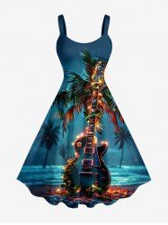 Coconut Tree Glitter Guitar Galaxy Print Hawaii A Line Dress -  
