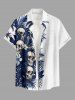 Skull Flower Tropical Leaf Coconut Tree Print Matching Hawaii Beach Outfit For Couples - Bleu Marine 