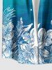 Matching Hawaii Shirt and Romper Beach Outfit Hibiscus Flower Leaf Ombre Print for Couples - Turquoise Foncée 