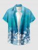 Matching Hawaii Shirt and Romper Beach Outfit Hibiscus Flower Leaf Ombre Print for Couples - Turquoise Foncée 