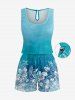Matching Hawaii Shirt and Romper Beach Outfit Hibiscus Flower Leaf Ombre Print for Couples - Turquoise Foncée 