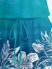 Matching Hawaii Shirt and Romper Beach Outfit Hibiscus Flower Leaf Ombre Print for Couples - Turquoise Foncée 