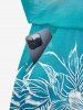 Matching Hawaii Shirt and Romper Beach Outfit Hibiscus Flower Leaf Ombre Print for Couples - Turquoise Foncée 