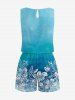 Matching Hawaii Shirt and Romper Beach Outfit Hibiscus Flower Leaf Ombre Print for Couples - Turquoise Foncée 
