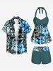 Coconut Tree Hibiscus Flower Print Matching Hawaii Beach Outfit For Couples -  