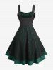 Robe débardeur gothique grande taille en jacquard floral à lacets et œillets, avec volants et dentelle - Vert profond 2X | US 18-20
