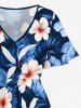 Hibiscus Flower Tropcial Leaf Print Split Hawaii Midi Dress - Bleu profond M