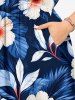 Hibiscus Flower Tropcial Leaf Print Split Hawaii Midi Dress - Bleu profond M