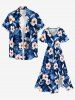 Hibiscus Flower Tropcial Leaf Print Split Hawaii Midi Dress - Bleu profond M