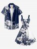 Skull Hibiscus Flower Leaf Print Hawaii Tank Dress -  