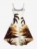 Coconut Tree River Print Hawaii A Line Dress - Blanc M