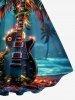 Coconut Tree Glitter Guitar Galaxy Print Hawaii A Line Dress -  
