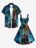 Coconut Tree Glitter Guitar Galaxy Print Hawaii A Line Dress -  