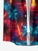Glitter Neon Coconut Tree Print Hawaii Button Pocket Shirt For Men -  