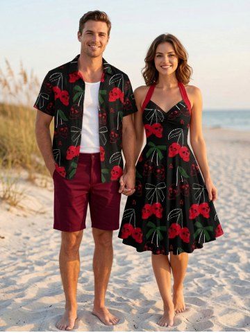 Skulls Cherry Print Matching Outfit For Couples