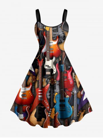 Plus Size Musical Instruments Bass Print Hawaii Tank Dress