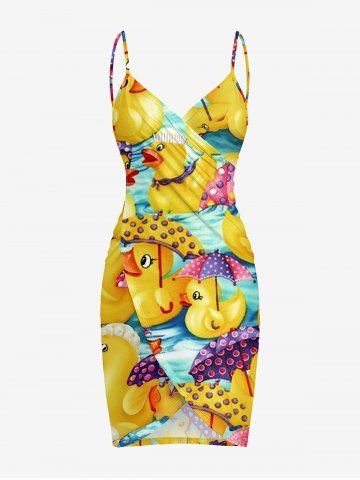 Duck Pond Umbrella Print Hawaii Convertible Beach Cover Up - YELLOW - 5X