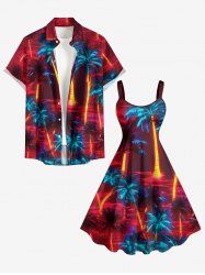 Glitter Neon Coconut Tree Print Matching Hawaii Beach Outfit For Couples -  