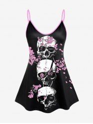 Plus Size Skulls Floral Print Cami Top(Adjustable Shoulder Strap) - Noir 2X