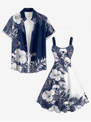 Skull Hibiscus Flower Leaf Print Matching Hawaii Beach Outfit For Couples -  