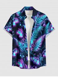 Glitter Tropical Leaf Flower Print Hawaii Button Pocket Shirt For Men -  