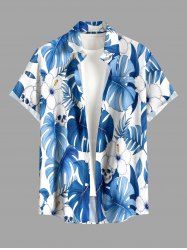 Skull Hibiscus Flower Tropical Leaf Print Buttons Pocket Hawaii Shirt For Men -  