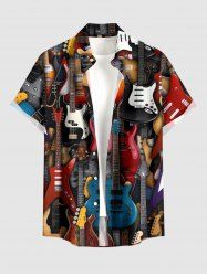 Musical Instruments Bass Print Buttons Pocket Hawaii Shirt For Men - marron foncé XL