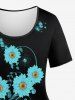 Plus Size Glitter Sparkling Ball Sunflower Print Short Sleeves T-shirt - Noir S