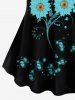 Plus Size Glitter Sparkling Ball Sunflower Print Short Sleeves T-shirt - Noir S