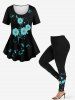 Plus Size Glitter Sparkling Ball Sunflower Print Short Sleeves T-shirt - Noir S