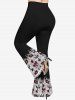 Pantalon évasé imprimé fleurs, masque, nœud et chandeliers Halloween - Noir L