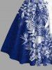 Skulls Tropical Leaf Hibiscus Flower Print Hawaii Halter Crisscross Strappy A Line Dress - Bleu XXL