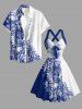 Skulls Tropical Leaf Hibiscus Flower Print Hawaii Halter Crisscross Strappy A Line Dress - Bleu XXL