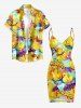 Duck Pond Umbrella Print Hawaii Convertible Beach Cover Up - Jaune 1X