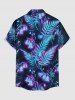 Glitter Tropical Leaf Flower Print Hawaii Button Pocket Shirt For Men -  